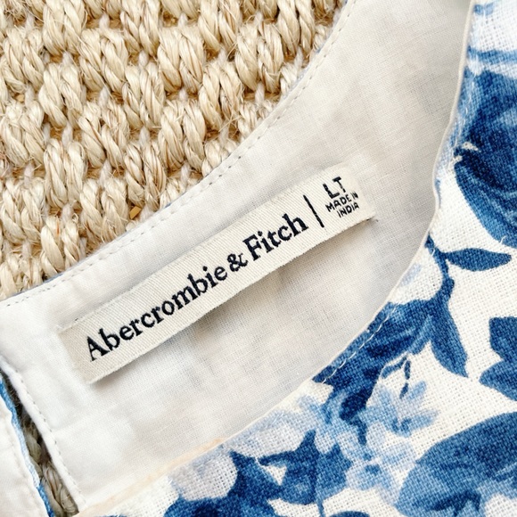 Abercrombie & Fitch Blue and White Floral Dress LT Large Tall - Picture 7 of 11